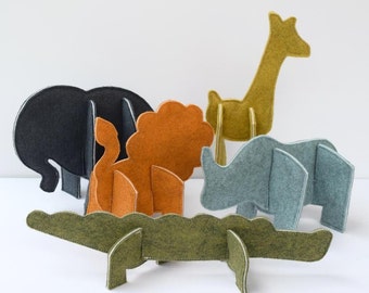 Felt 3D Puzzle Animals PDF Sewing Pattern - Set of 5 Zoo Animals - Felt Puzzles - Felt Animals - Felt Sewing Pattern - Felt Soft Toy