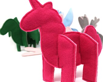 Felt 3D Puzzle Animals PDF Sewing Pattern - Set of 5 Mythical Creatures - Felt Puzzles - Felt Unicorn - Felt Sewing Pattern - Felt Soft Toy