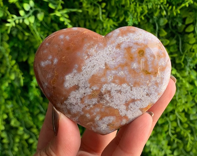 83g Beautiful Ocean Jasper Heart, Large Heart Worry Stone, Flowery, Pastel Crystals, Stone of Uplifting Energy