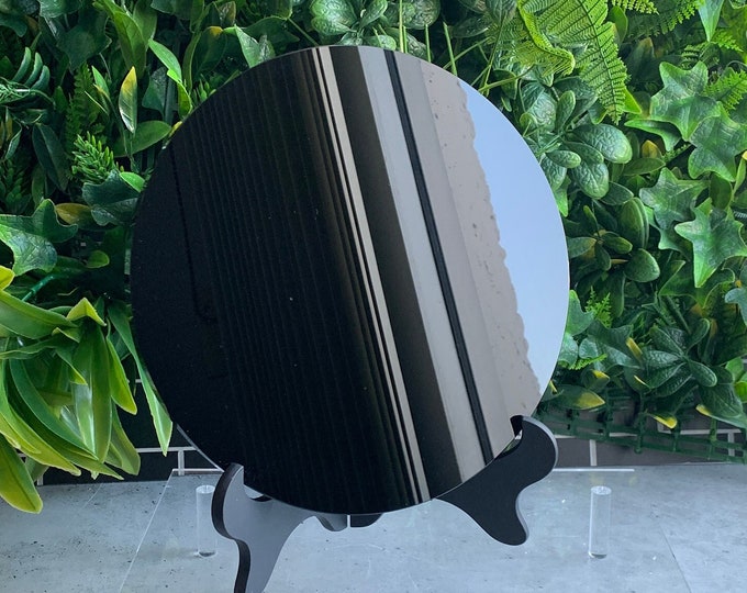 XL Black Obsidian Round Mirror, Top Quality, Gloss Polish, XL, Scrying Stone, Stone of Grounding Negative Energy
