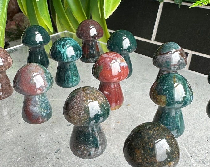 One Small Ocean Jasper Mushroom, Crystal Carving, Stone of Uplifting Energy