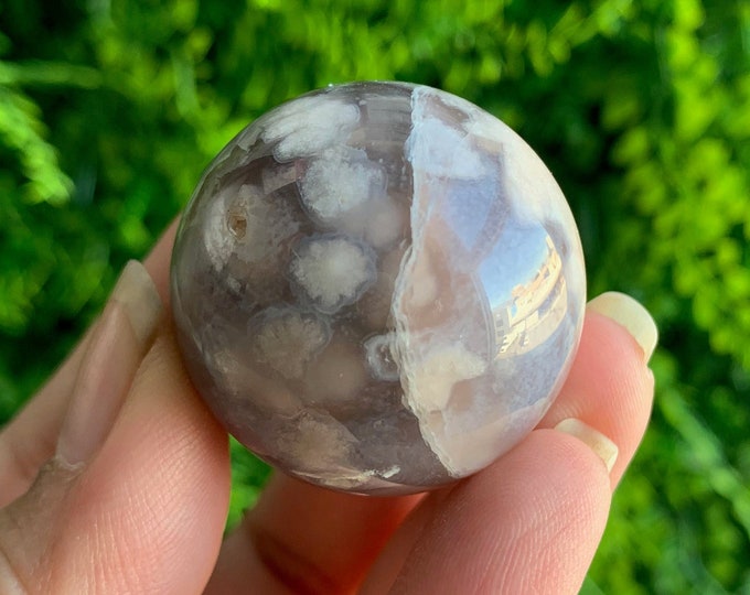 51g Dark Colored Flower Agate Sphere, Beautiful Flowers, High Quality, Stone of Manifesting Your Potential