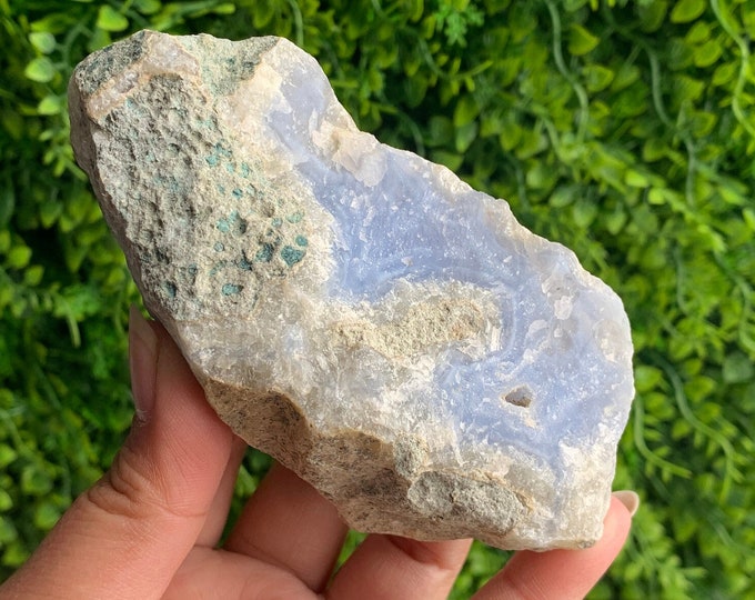 222g Raw Blue Lace Agate, Druzy Pockets, Rough Stone, Stone of Communication