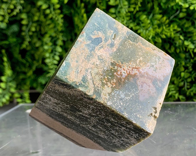 586g Orbicular Ocean Jasper Cube, Natural Drusy, Stone of Uplifting Energy