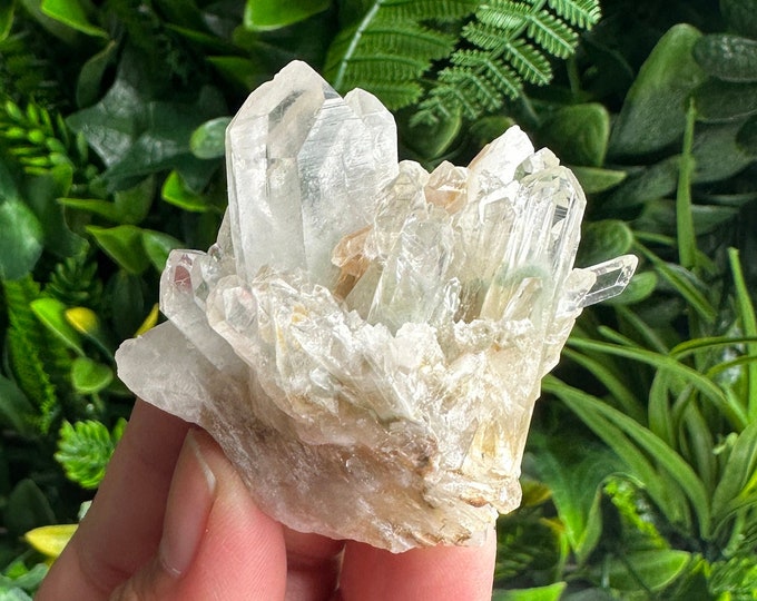 53g Clear Quartz Cluster with Green Cookeite Inclusions on Matrix, Show Piece, Stone of Protecting Our Spaces