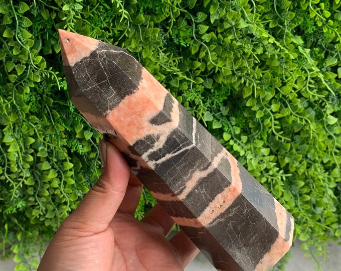 759g Pink Zebra Jasper Tower, Six Sided Tower, Stone of Balance