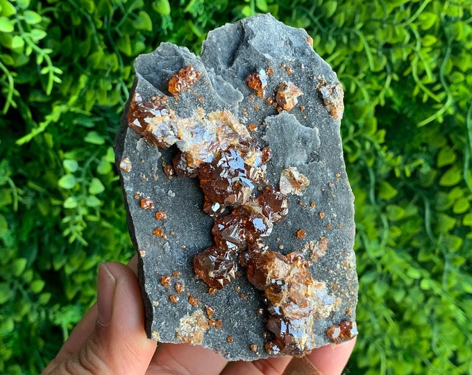 177g Spessartine Garnet Cluster on Matrix, Orange Garnet, Hidden Rainbow, Glossy Shine, Stone of Attraction
