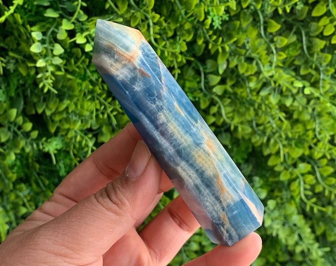 99g Blue Onyx Tower with Brown Inclusion Lines, Six Sided Tower, Stone of Spiritual Energy