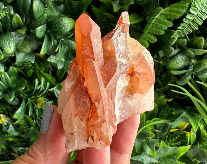 109g Small Red Iron Coated Quartz Cluster, Fire Quartz, Mexico, Stone of Motivation