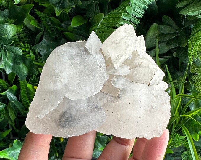 333g Pagoda Calcite Cluster with Ice Cube Fluorite Inclusions, UV Reactive, Rare, Stones of Protection and Cleansing
