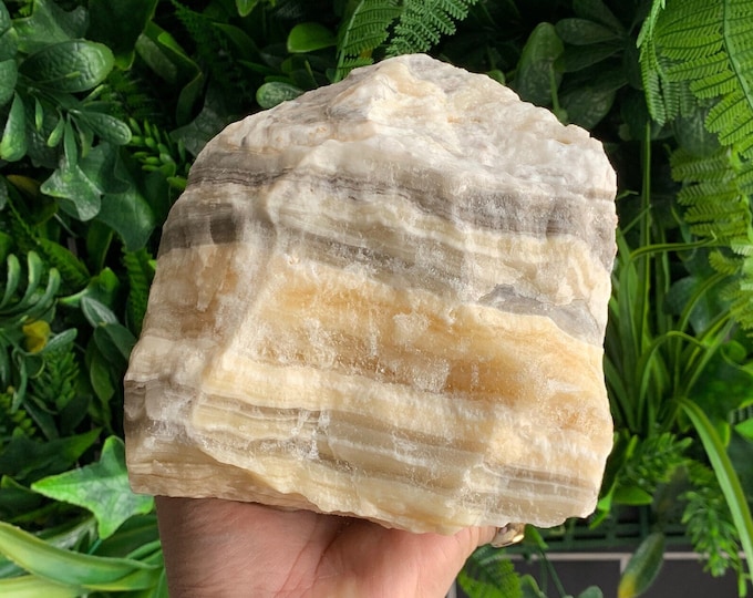 4+ Pound Zebra Calcite Rough Stone, Yellow, Black Banding, Stone of Support