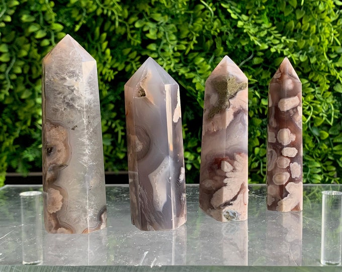 Small Black Flower Agate Tower, Nice Pink Flowers, Quartz Veins, Pick Your Own, Stone of Manifesting Your Potential
