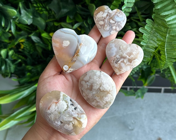 Pastel Dendritic Flower Agate Heart/Palm Stone, Blue/Orange, Rare, High Quality, Big Flowers, Stone of Manifesting our Dreams, Pick Your Own