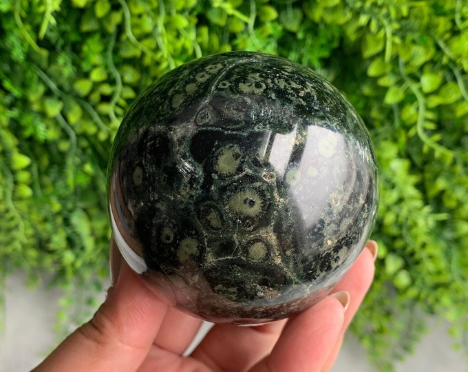 463g Kambaba Jasper Sphere with Beautiful Swirls, High Shine, Stone of Tranquility