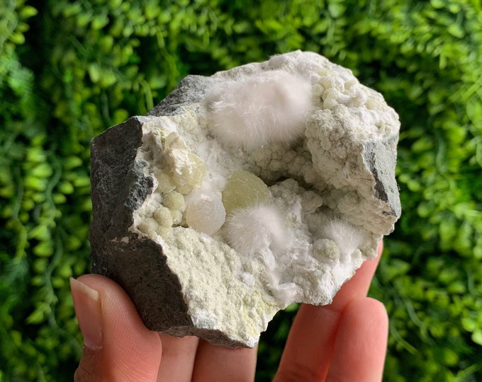 244g Okenite Puffball Specimen on Matrix, India, Stone of Comfort