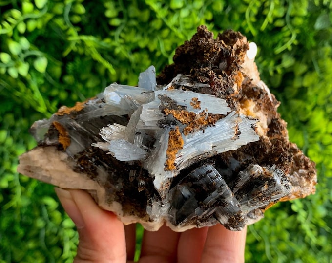 429g Baby Blue Barite Cluster Show Piece with Native Dirt Inclusions, Chatoyant, Morocco, Gem Quality, Stone of Connection