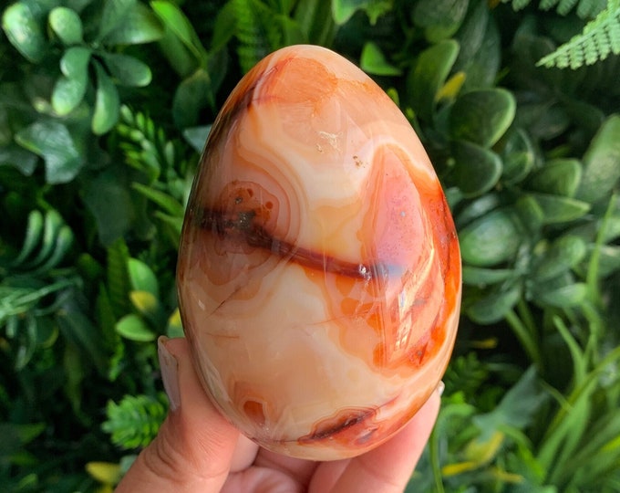 411g Pastel Carnelian Egg, Orange Banded Agate, High Quality, Stone of Vitality
