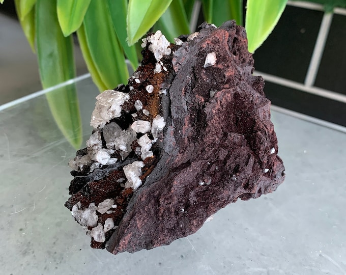 186g Black Siderite Specimen with Double Terminated Calcite Points, Rare Material, Stone of Positive Energy