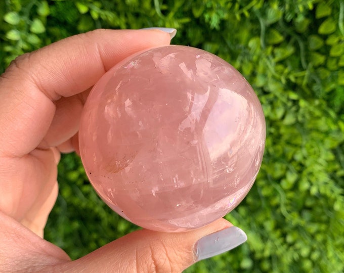 239g Pink Rose Quartz Sphere with Six Point Asterisms, Stone of Universal Love