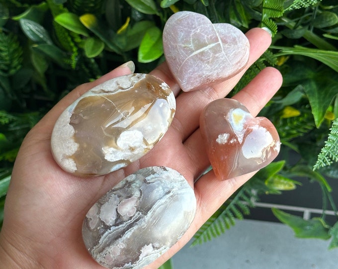 Pastel Green Flower Agate Heart/Palm Stones, Cherry and Pistachio, High Quality, Big Flowers, Stone of Manifesting our Dreams, Pick Your Own
