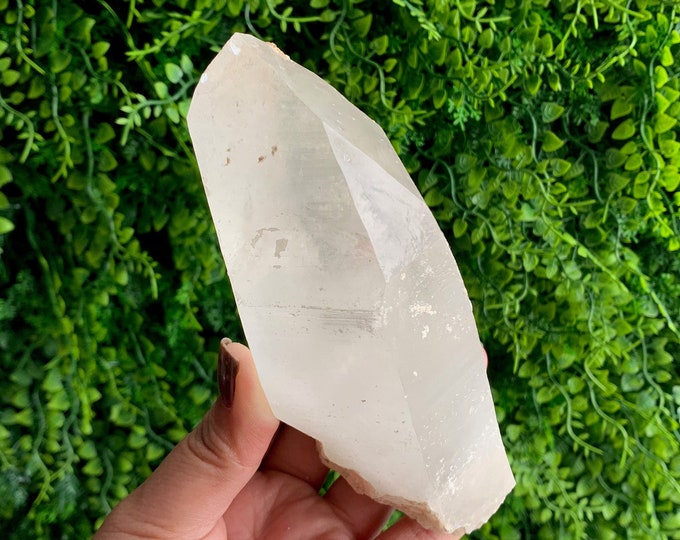 699g Clear Quartz Show Piece Point, Rough Stone, Lemurian Striations, Druzy Pyrite Surface Inclusions, Stones of Amplifying Energy