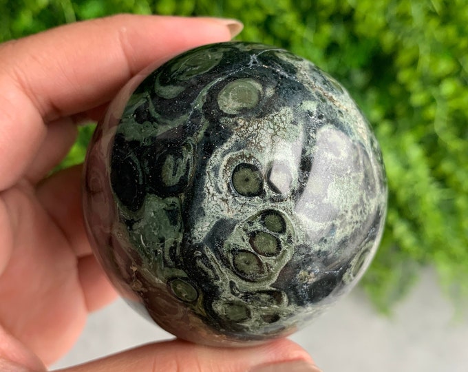 286g Kambaba Jasper Sphere with Beautiful Swirls, Glossy Polish, Stone of Tranquility