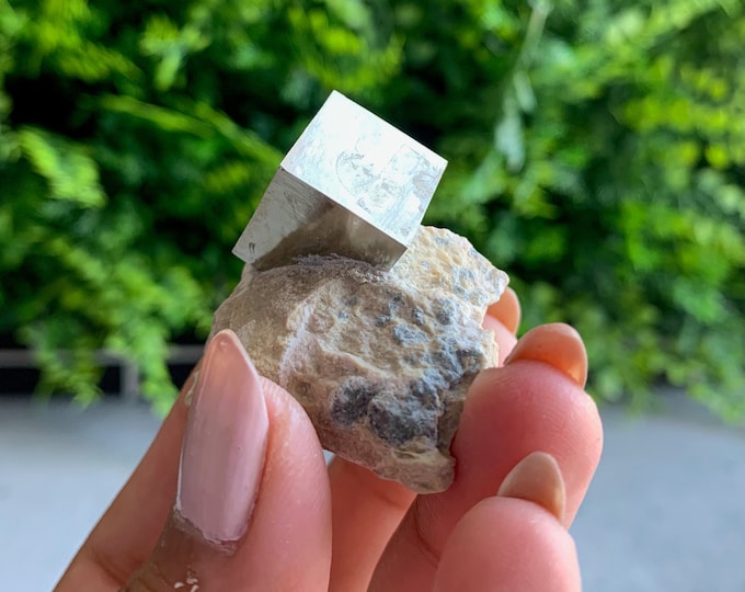 Small Perfect Pyrite Cube on Matrix, 47g to 55g, Penetrator Cube, Dendritic Matrix, Peruvian Pyrite, Pick Your Own, Stone of Prosperity