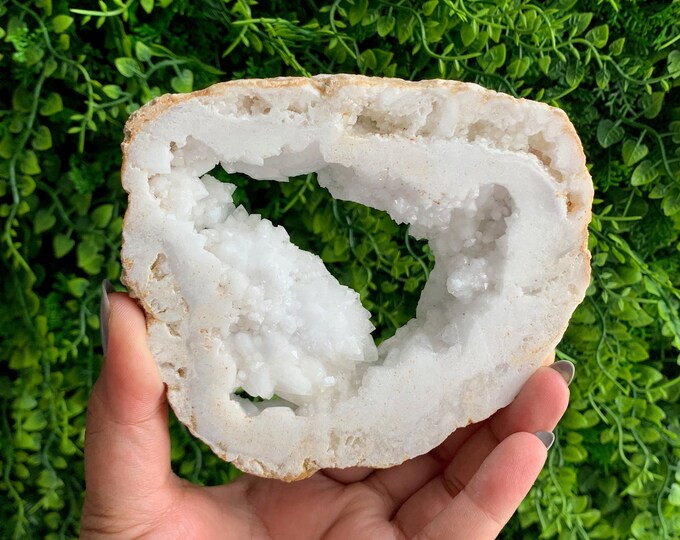 277g Clear Quartz Portal, White agate, Natural Druzy, Geode Slice, Stone of Amplifying Intention
