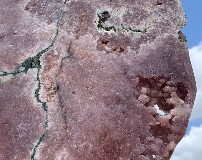 6683g Precious Pink Amethyst Show Piece Slab on Custom Stand, Mossy Pink Amethyst, Stone of Comfort