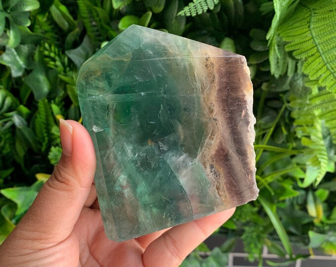 446g Half Polished Fluorite Tower, Wide Tower, Schiller, Pastel Colors, Cubic Formations, Stone of Relaxation