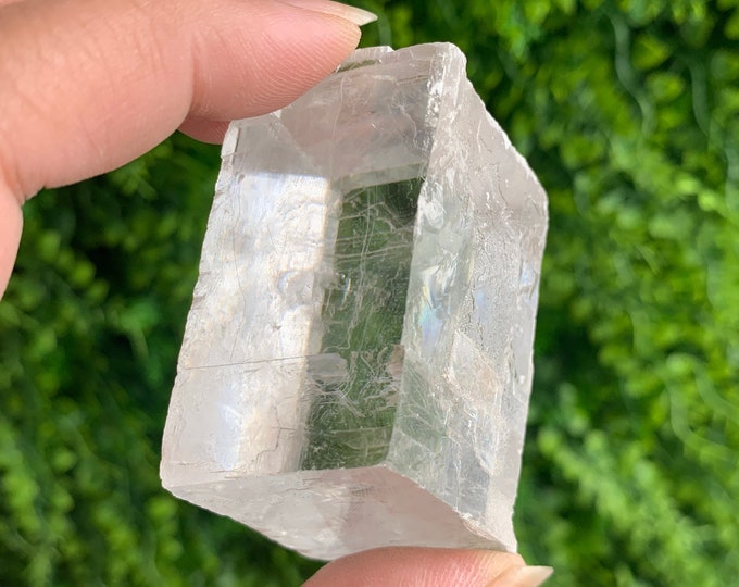 89g Optical Honey Calcite Freeform with Raw Sides, Schiller, Rainbow Inclusions, High Quality, Mexico, Stone of Clarity