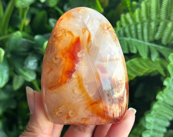 245g Sherbet Carnelian Freeform, Sunflowers, Banded Agate, Pink Agate, Natural Drusy, Quartz Veins, Stone of Vitality