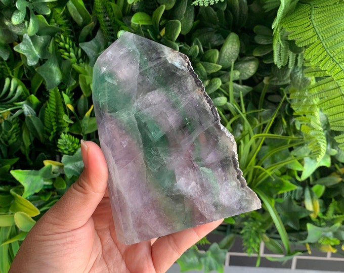 566g Half Polished Fluorite Tower, Wide Tower, Schiller, Pastel Colors, Cubic Formations, Stone of Relaxation