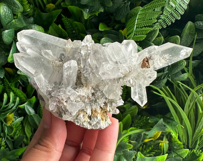 193g Clear Quartz Cluster with Green Chlorite Inclusions on Matrix, Show Piece, Stone of Protecting Our Spaces