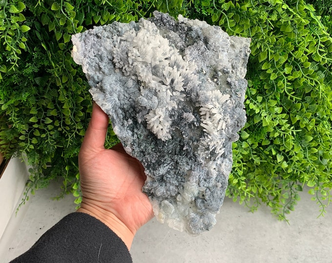 761g Galaxy Amethyst Slab with Calcite Growth, Flower Amethyst, White Flowers, Collectors Item, Stone of Relaxation