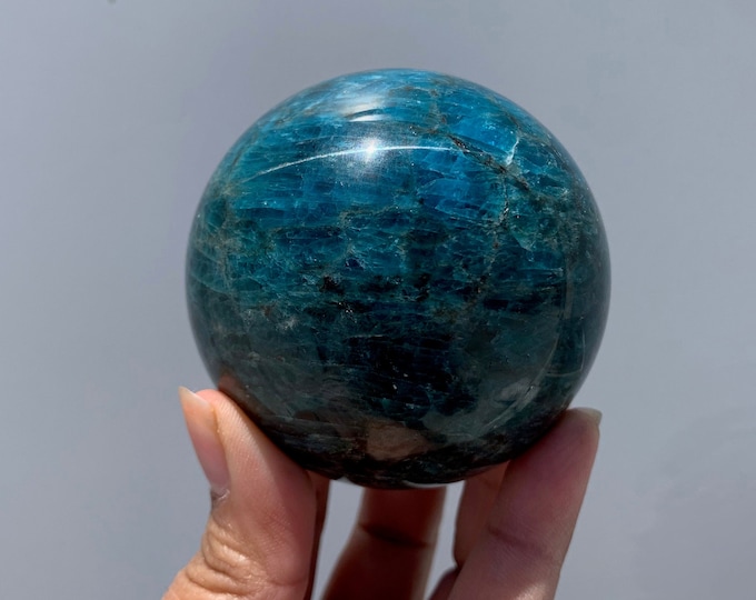 562g Beautiful Blue Apatite Sphere, Schiller, Stone of Manifesting our Dreams