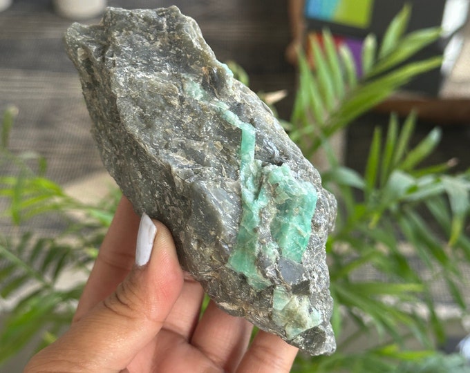 Raw Emerald Specimen: Crystalline Limestone Matrix, Brazil (432g)