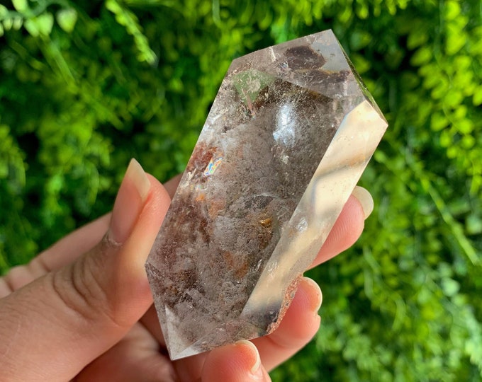 77g Double Terminated Cut Garden Quartz Wand, Collectors Item, Schiller, Small Rainbows, Stone of Amplifying Energy