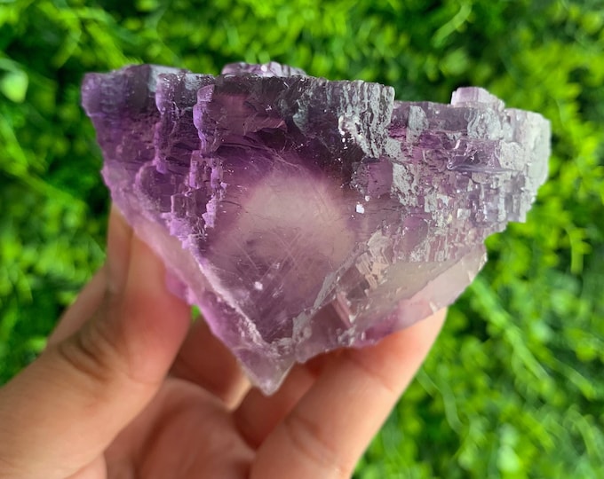 262g Etched Purple Fluorite Corner Cluster with Phantom, Elestial, Hardin County, Illinois Fluorite, Stone of Relaxation