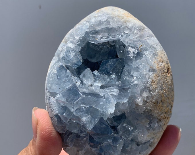 855g Sweet Baby Blue Celestite Geode Egg, High Quality, Celestine, Stone of Calming Energy