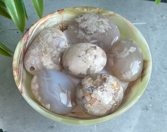 1pc Medium High Quality Flower Agate Palm Stone, Stone of Manifesting Our Potential