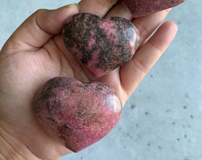 Muted Pink Rhodonite Hearts, Hand Carved, Pick Your Own, Stone of Compassion