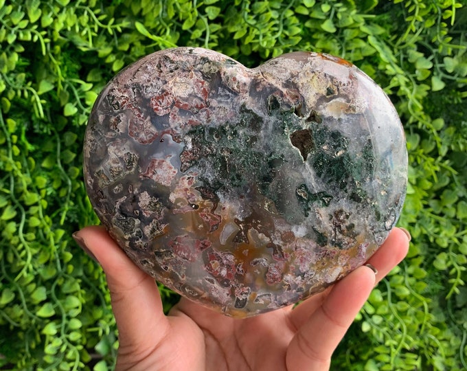 785g Colorful Ocean Jasper Heart with Sparkly Druzy, Stone of Uplifting Energy