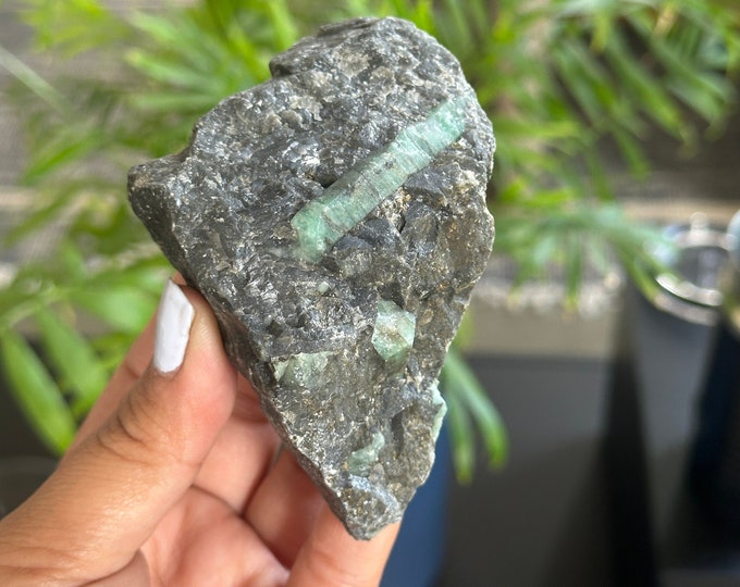 Raw Emerald Specimen: 222g Crystalline Limestone Matrix, Brazil