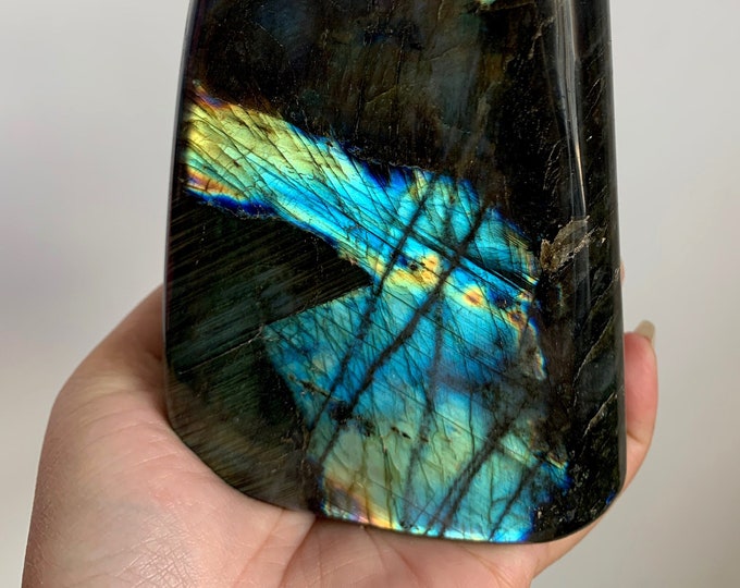 977g High Quality Fascinating Multi Flash Labradorite Freeform, Large Freeform, Stone of Transformation and Resilience