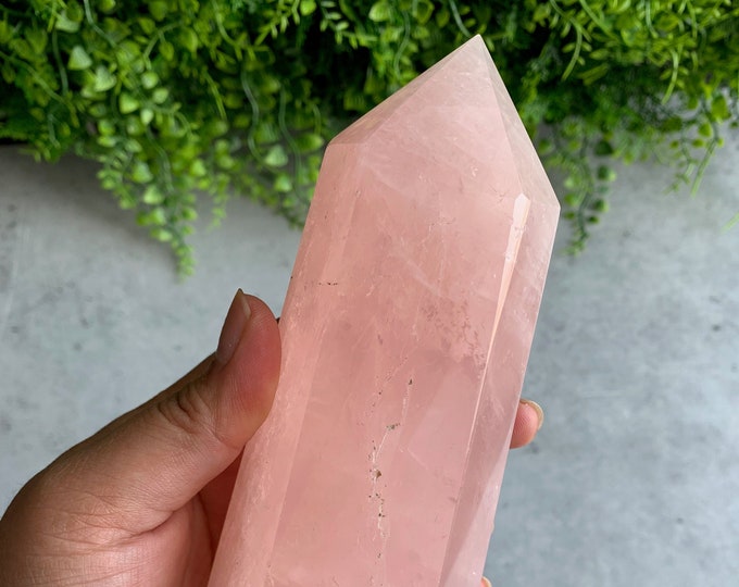 729g Perfectly Pink Rose Quartz Tower, Large and Chunky, Imperfections, Stone of Universal Love