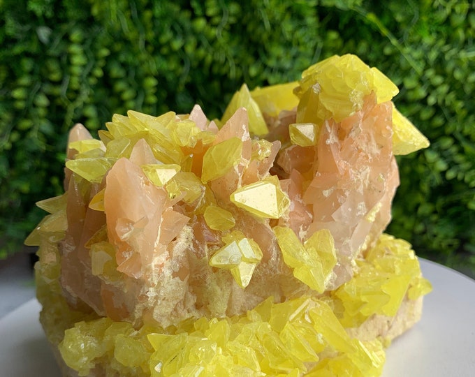 1833g One of a Kind Bypyramidal Sulfur on Dogtooth Calcite Show Piece, Cluster, Collectors Item, Stones of Relaxation and Energetic Clarity