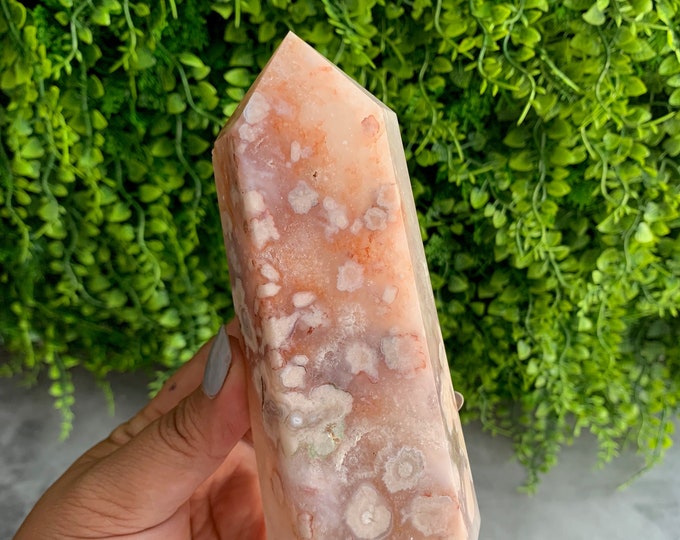 512g Sparkly Flower Agate Tower, Orbicular Inclusions, Perfect Pastel Flowers, Stone of Manifesting Your Potential