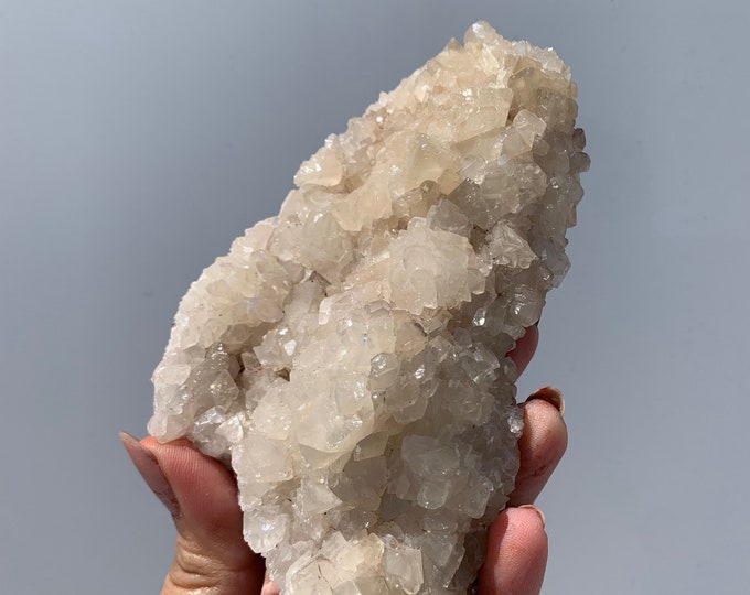 433g Pale Yellow "Triangle" Calcite Cluster on Red Matrix, Stone of Self Acceptance