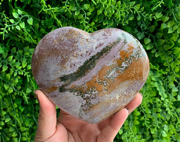 515g Pastel Ocean Jasper Heart, Orbicular Jasper, Stone of Uplifting Energy